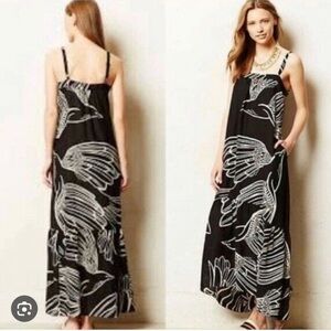 Vanessa Virginia Anthropologie Oiseau Black Bird Print Maxi Dress EUC Size 2